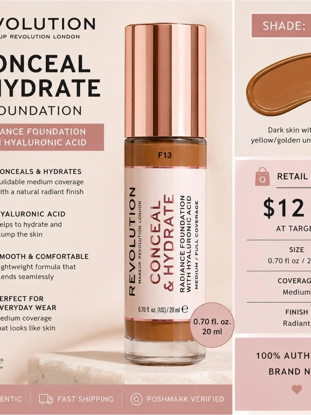 Revolution Conceal & Hydrate Radiance Foundation — F13 Brown